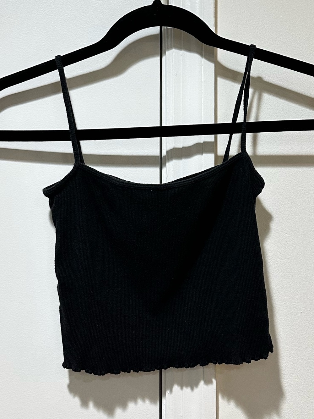 H&M Divided Black Ribbed Cropped Cami Tank Top Spaghetti Strap XS